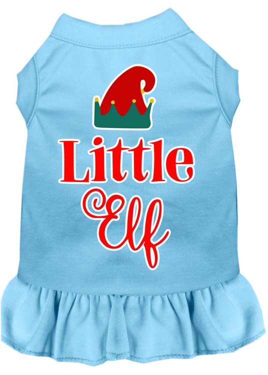 Little Elf Screen Print Dog Dress Baby Blue XS